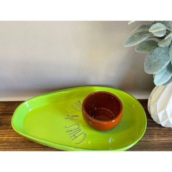 NWT Rae Dunn Large Avocado-Shaped Chip N Dip Ceramic Serving Bowl and Platter - Picture 2 of 5